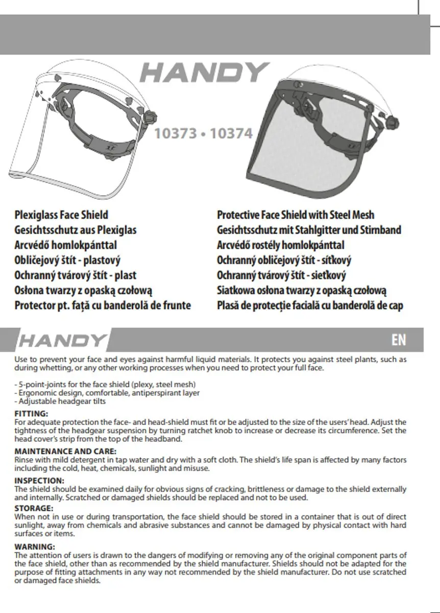 Handy Gelaatscherm 10373 - Volledig gesloten - Waterdicht - EN166/EN1731