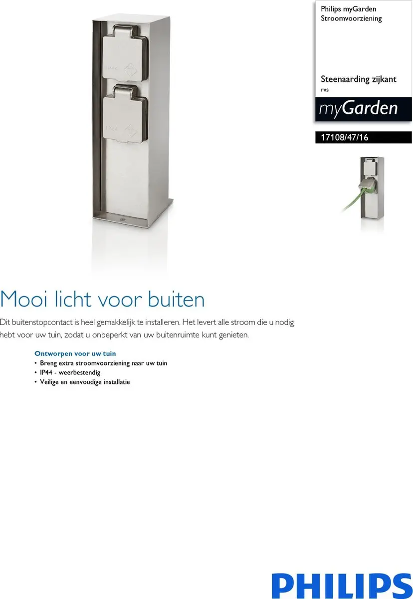 Philips Rock Buitenstopcontact 2x RVS
