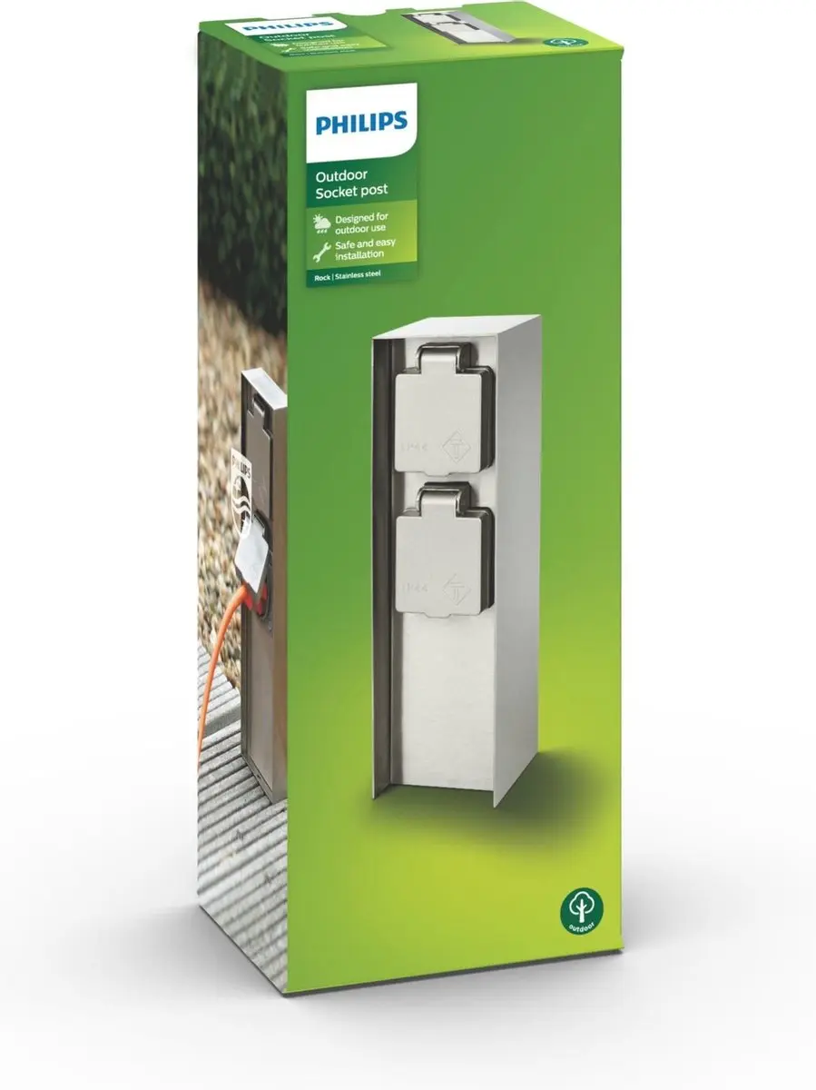 Philips Rock Buitenstopcontact 2x RVS - afbeelding 6 van 6