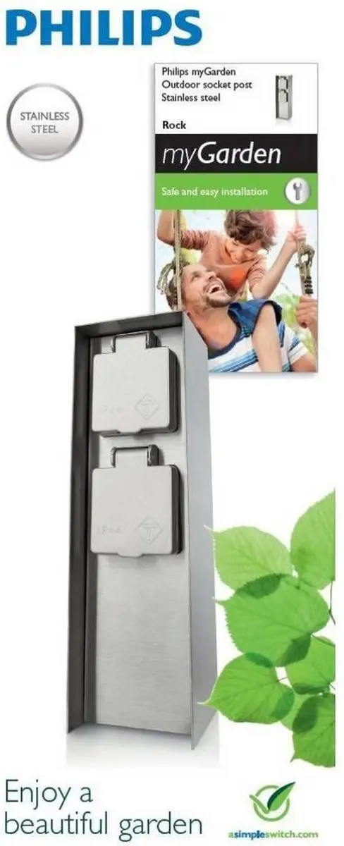 Philips Rock Buitenstopcontact 2x RVS