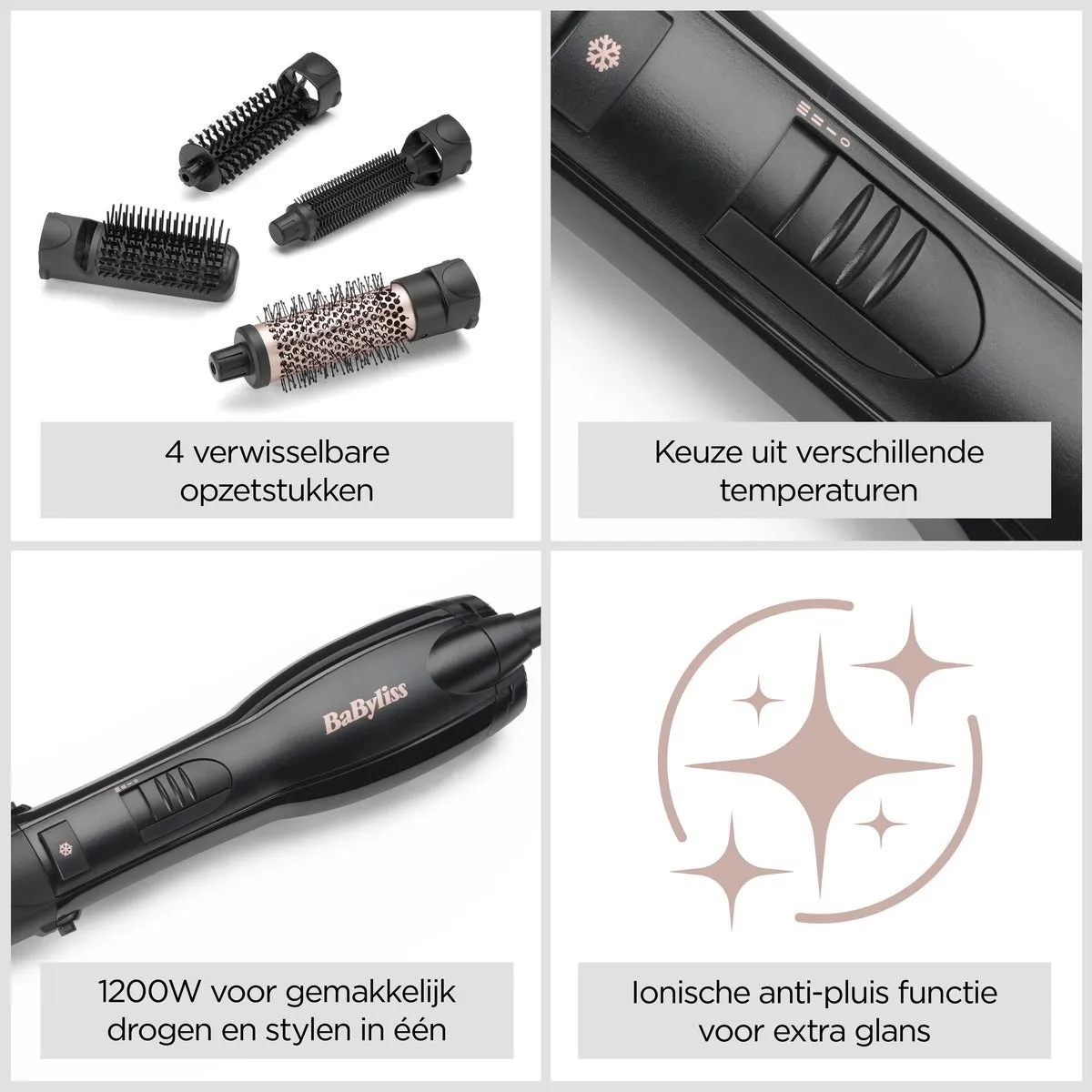 BaByliss Smooth Finish AS122E Föhnborstel 1200W - 4 Opzetstukken - Ionisch