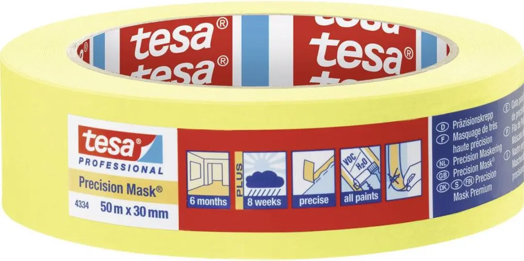 Tesa 4334 Precision Mask Afplaktape Geel 30mm x 50m