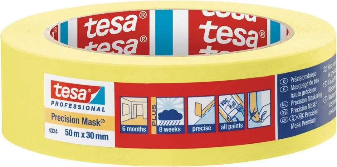 Tesa 4334 Precision Mask Afplaktape Geel 30mm x 50m
