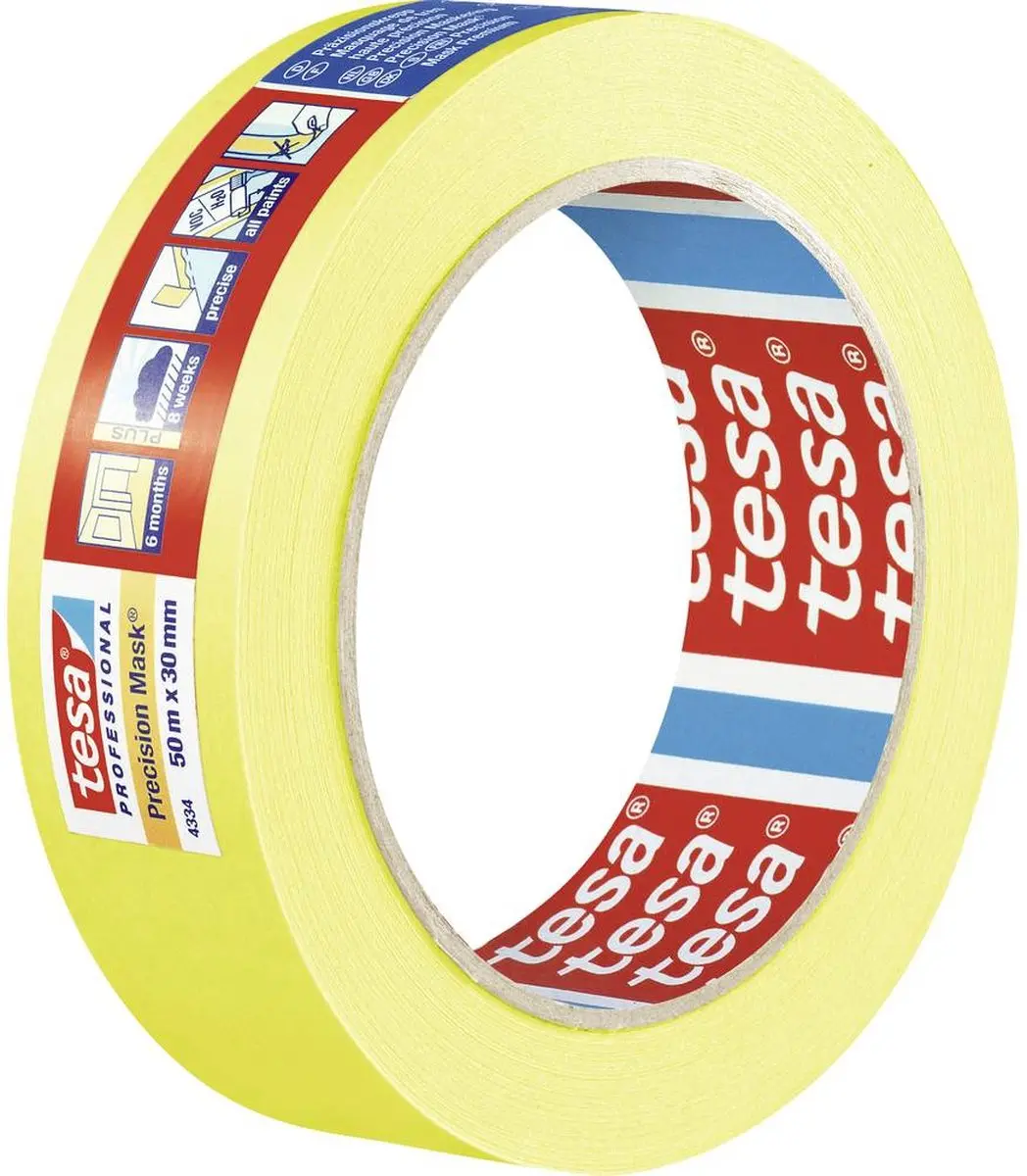 Tesa 4334 Precision Mask Afplaktape Geel 30mm x 50m