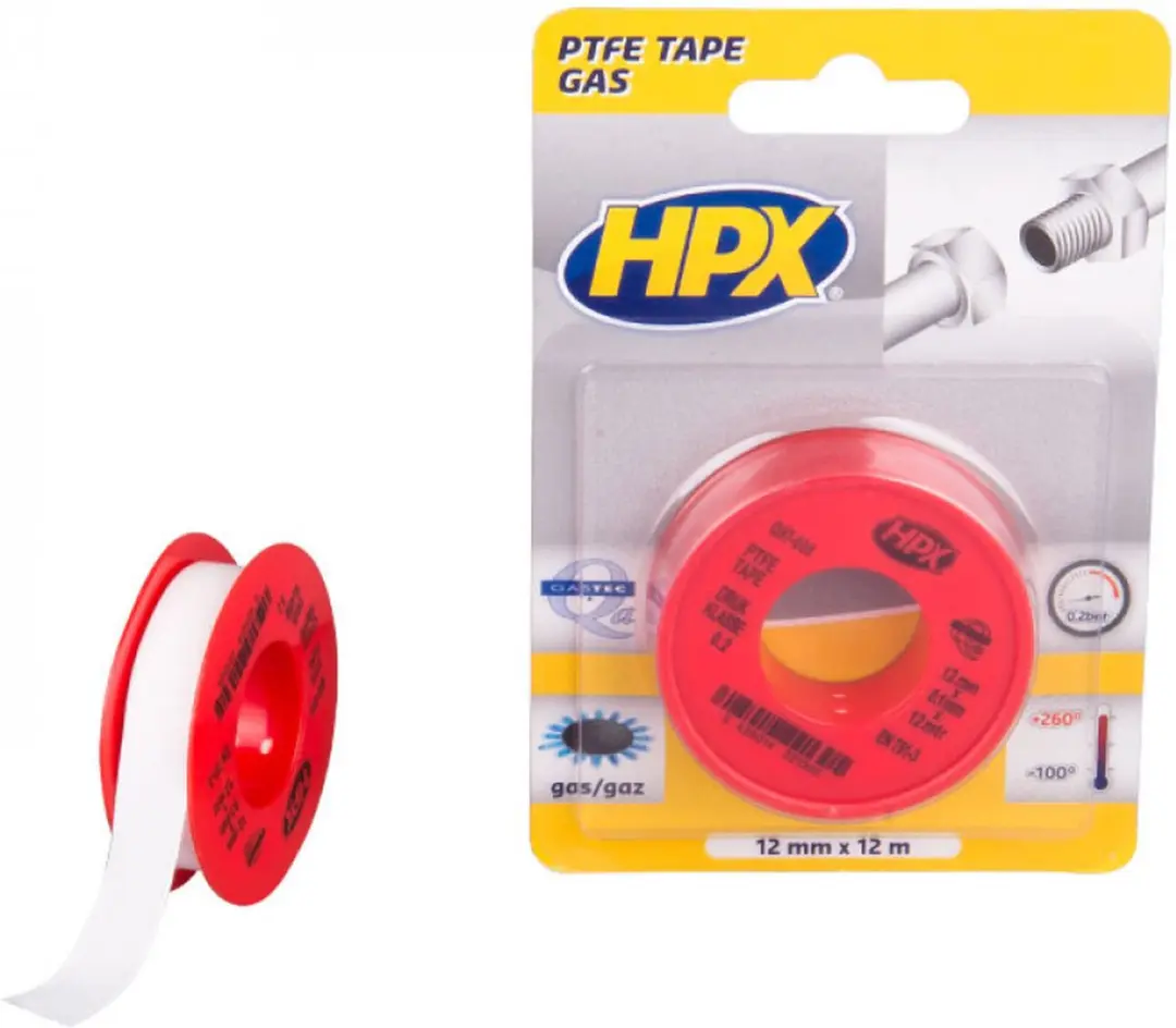 HPX PTFE Gasafdichtingstape 12mm x 12m - Wit