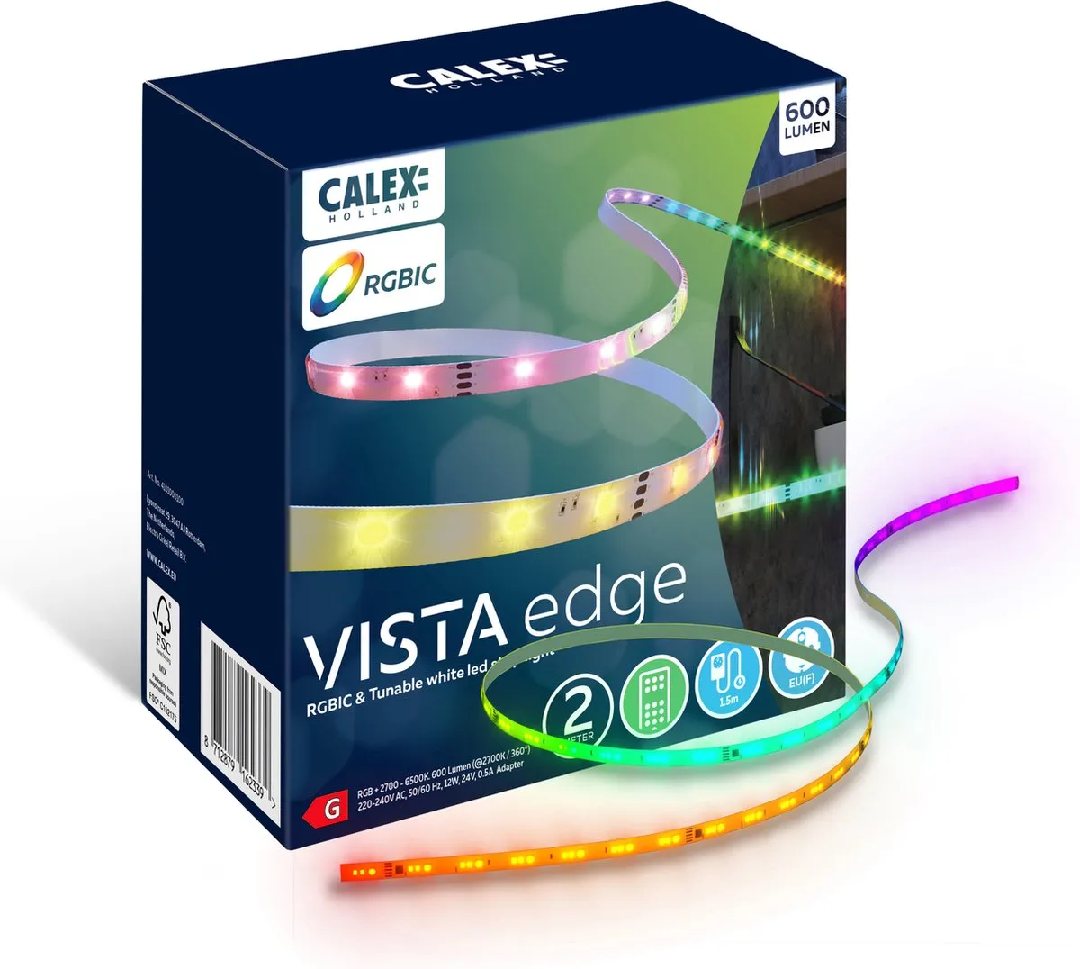 Calex Vista LED Strip 2m RGBIC - 2700K - Wit