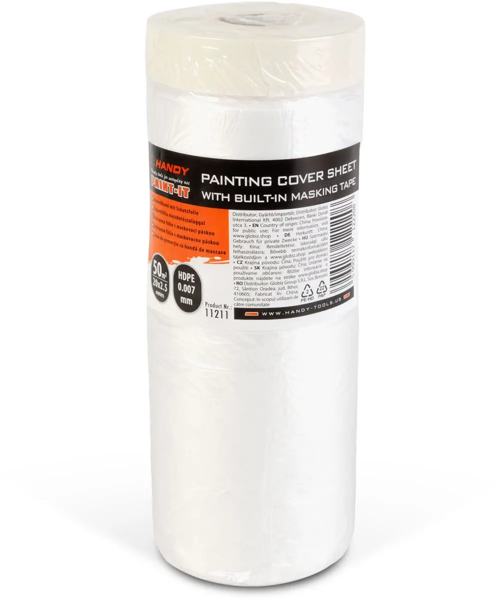 Handy Afplakfolie met Schilderstape 20m x 2,5m - 7µm - Transparant/Wit