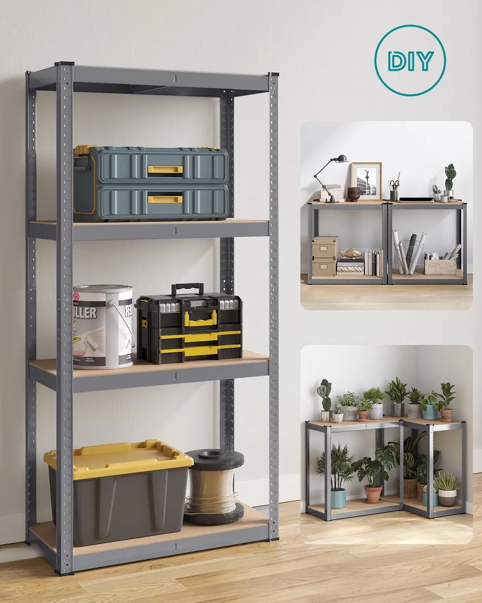 Songmics Stellingkast Opbergrek 520kg - 4 Verstelbare Planken - Grijs