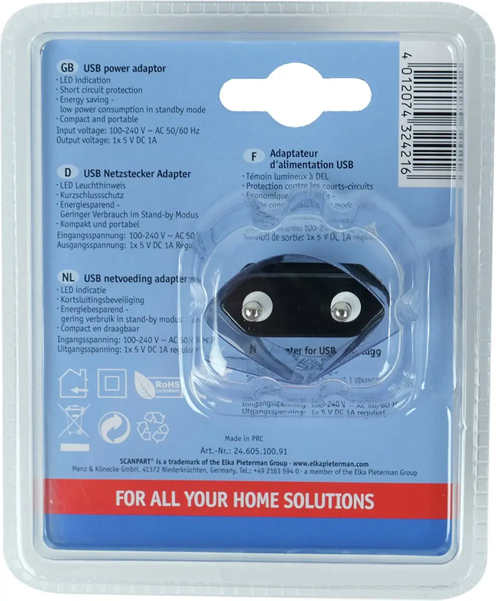 Scanpart USB A-stekker 1A - Zwart
