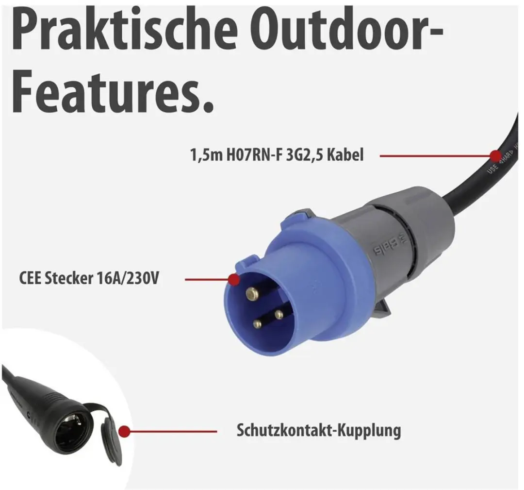 Brennenstuhl CEE Verloopkabel 16A 1,5m - IP44 - Zwart