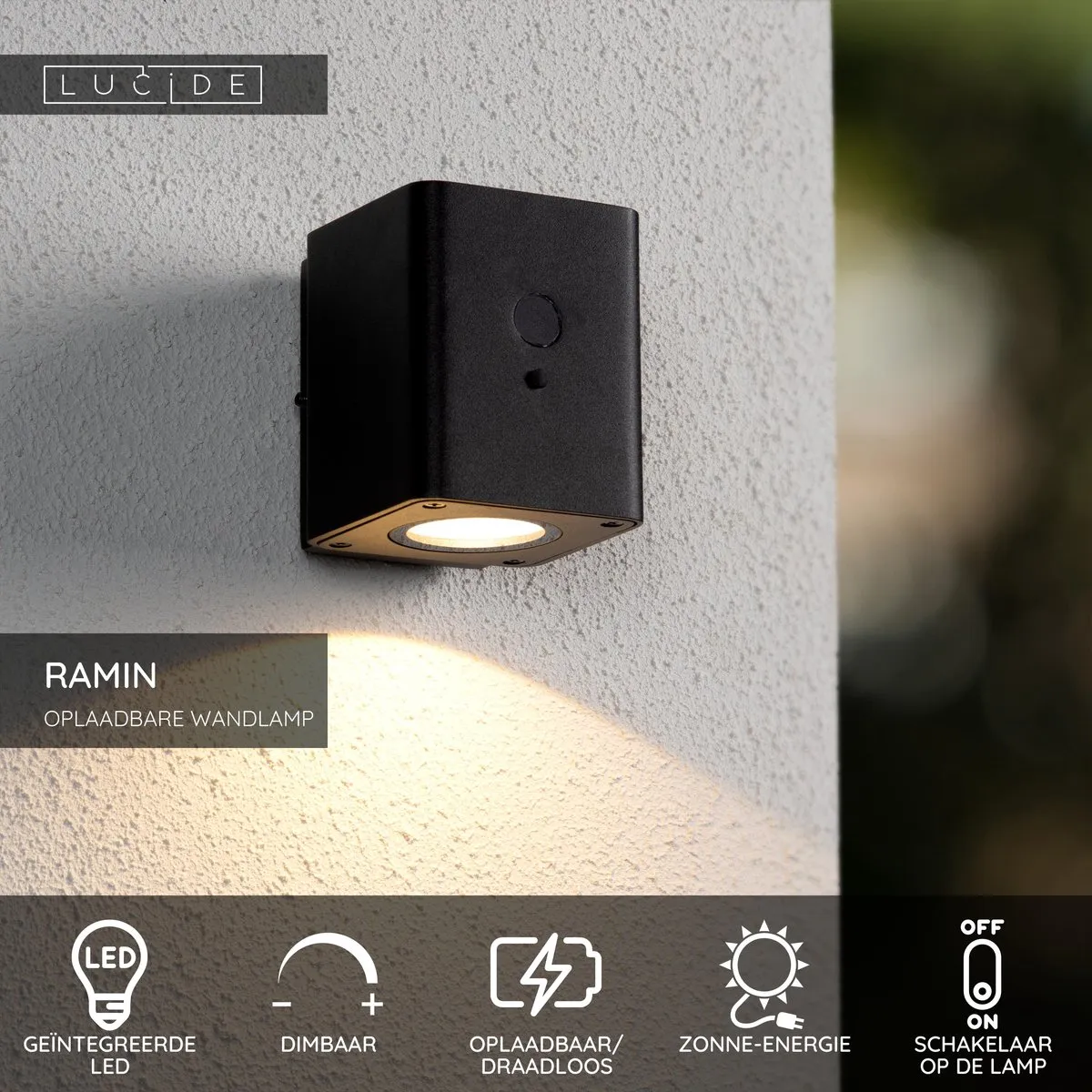Lucide RAMIN Wandlamp Zonne-energie 1W - Zwart