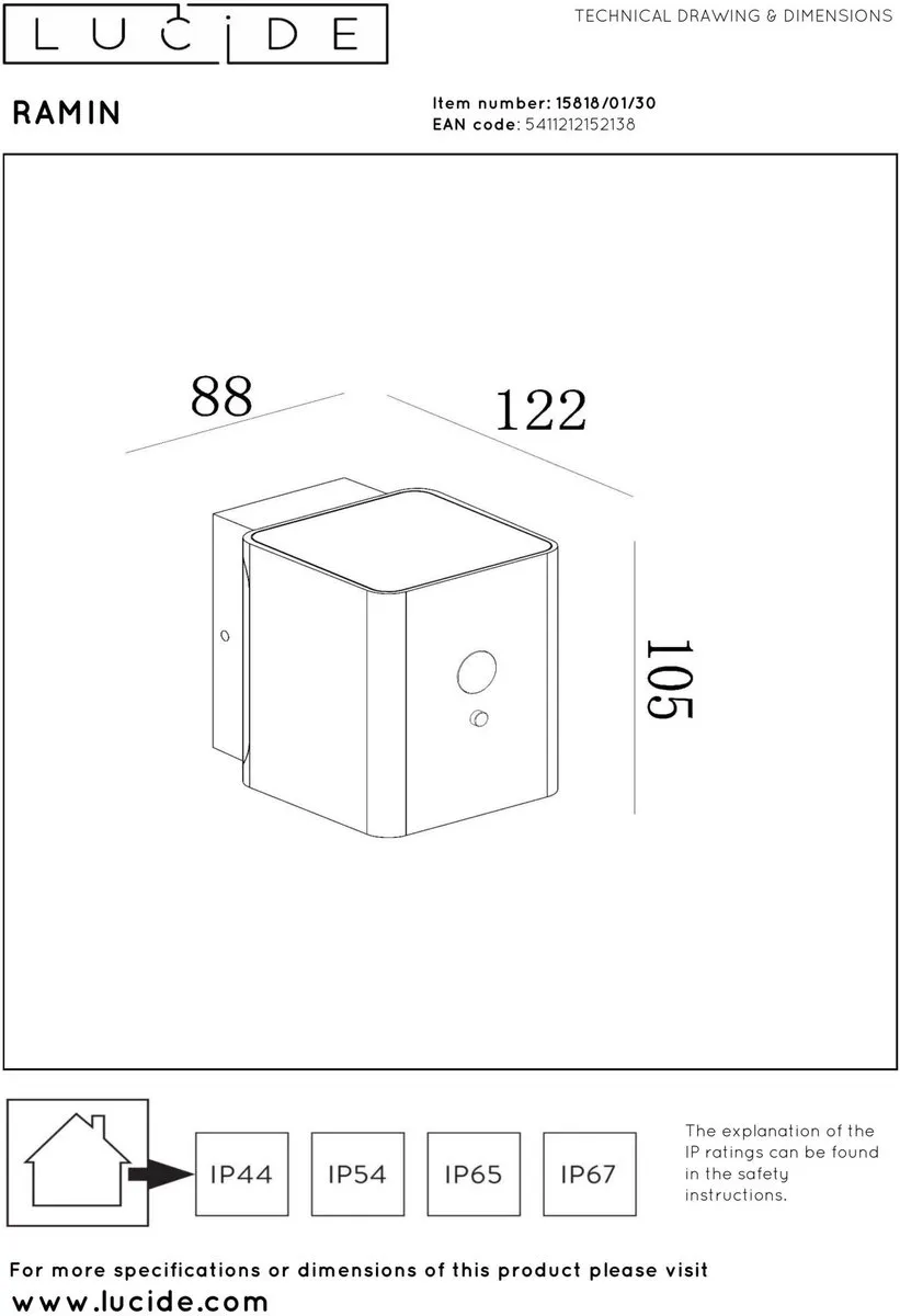 Lucide RAMIN Wandlamp Zonne-energie 1W - Zwart