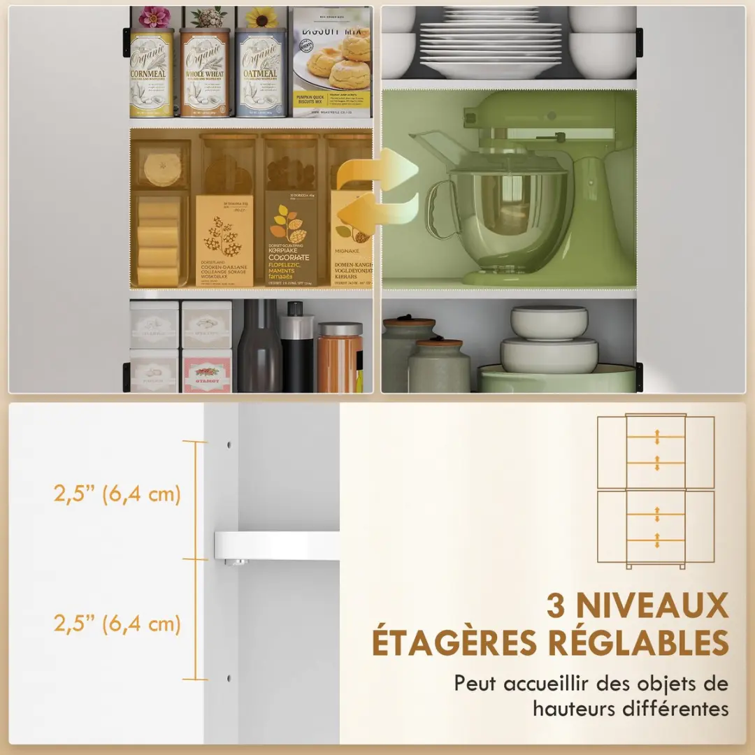 Homcom Keukenvoorraadkast MDF 76x40x178,5cm Wit - afbeelding 6 van 6