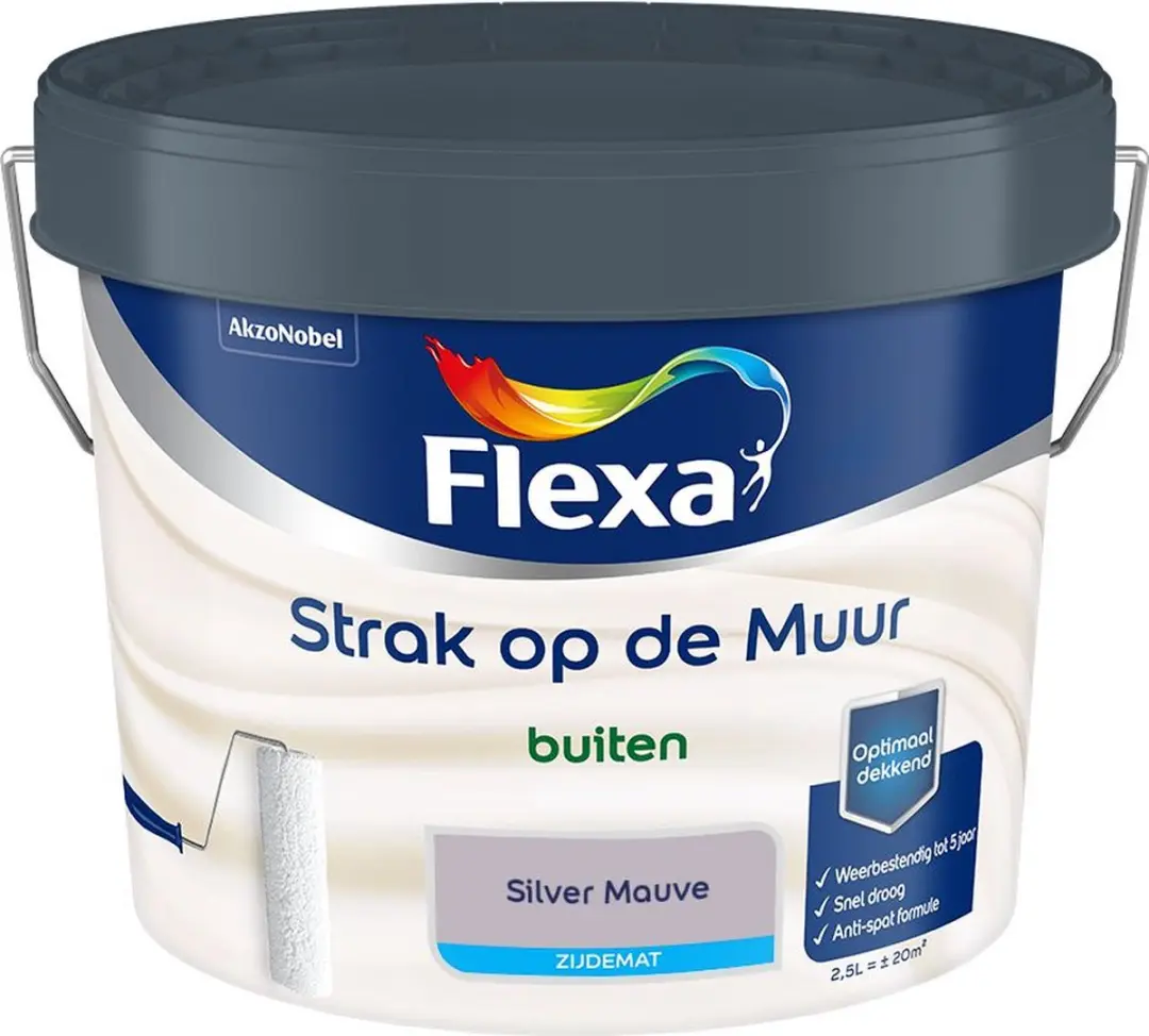 Flexa Strak Op De Muur Buiten Zijdemat Silver Mauve Mengverf 2,5L