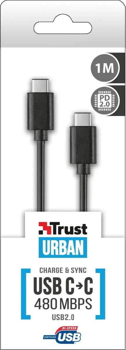 Trust USB2.0 Type-C naar Type-C Kabel 1m - Zwart