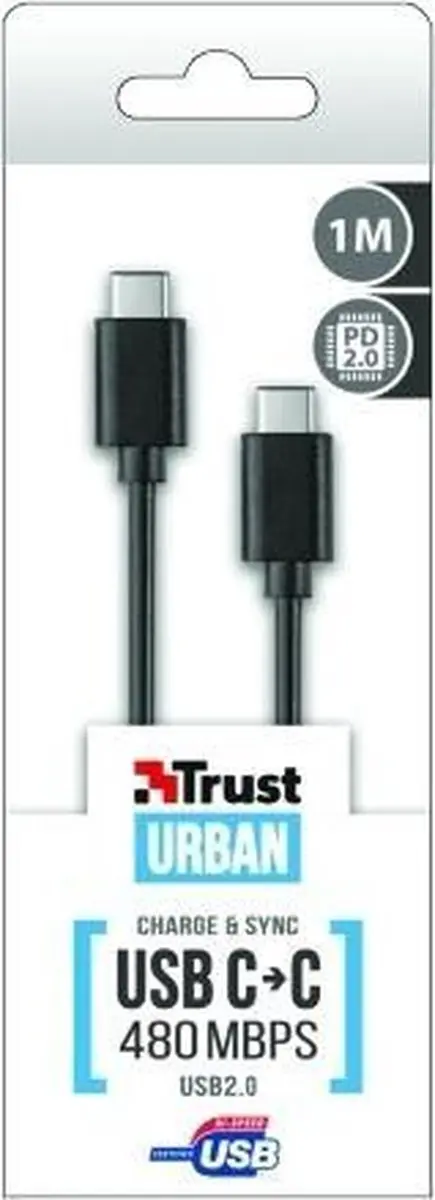 Trust USB2.0 Type-C naar Type-C Kabel 1m - Zwart