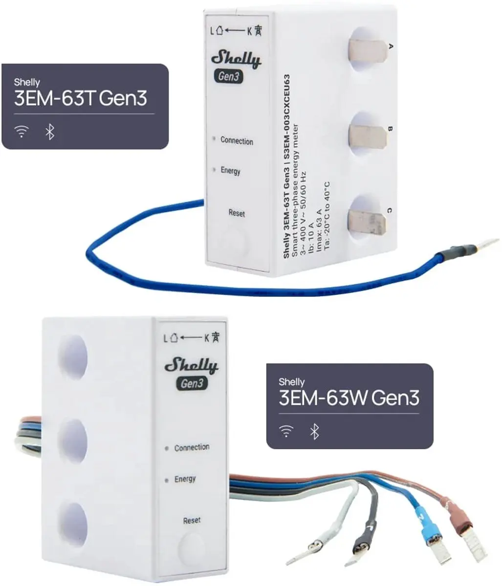 Shelly 3EM S3EM-003CXCEU63-T Energiemeter - Wit