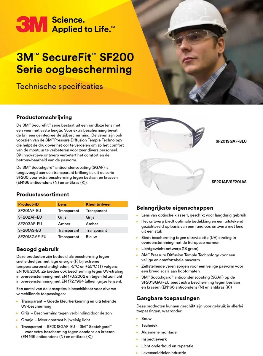 3M SecureFit SF201AF Veiligheidsbril - Doorzichtig