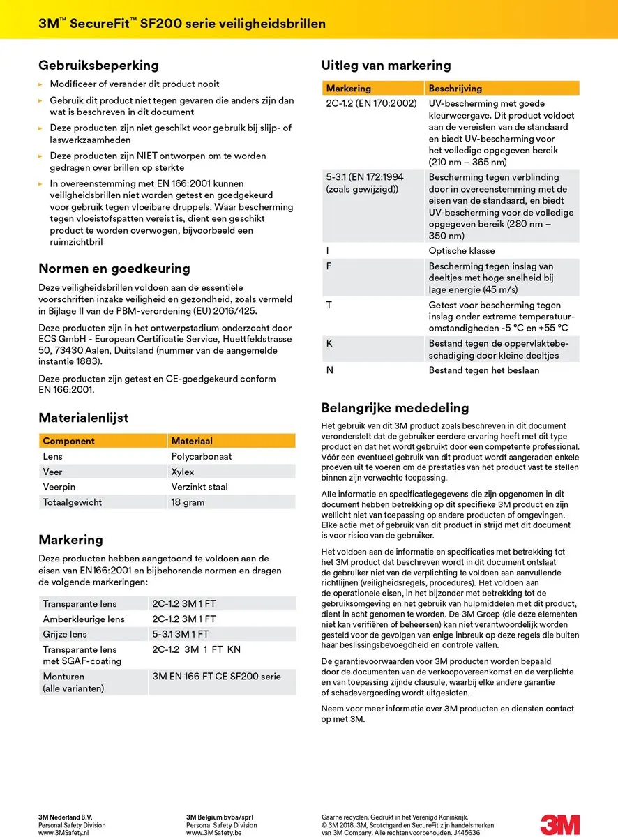 3M SecureFit SF201AF Veiligheidsbril - Doorzichtig