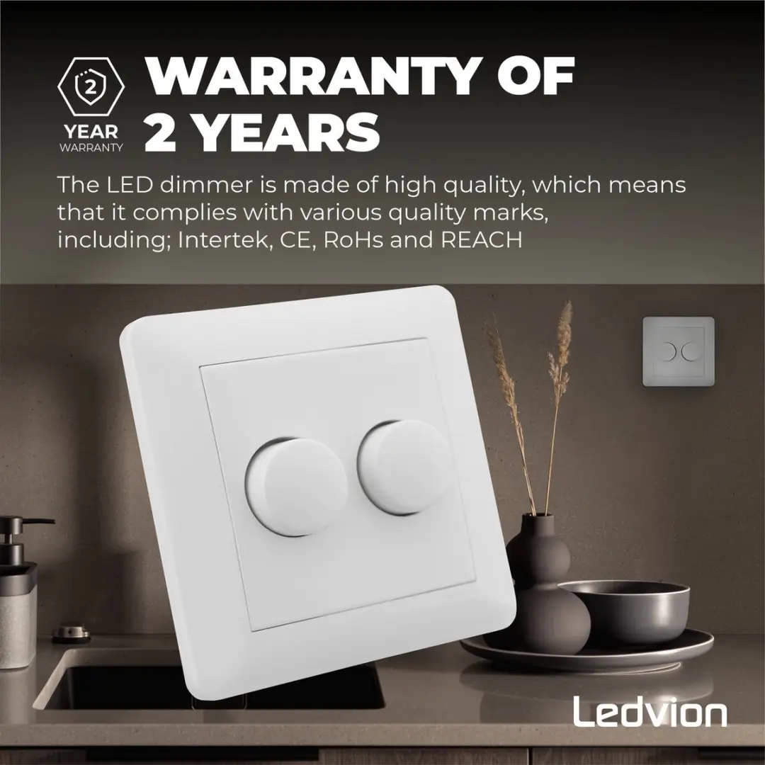 Ledvion LED Duo Dimmer Afdekplaat Wit - Incl. Knop - afbeelding 6 van 6