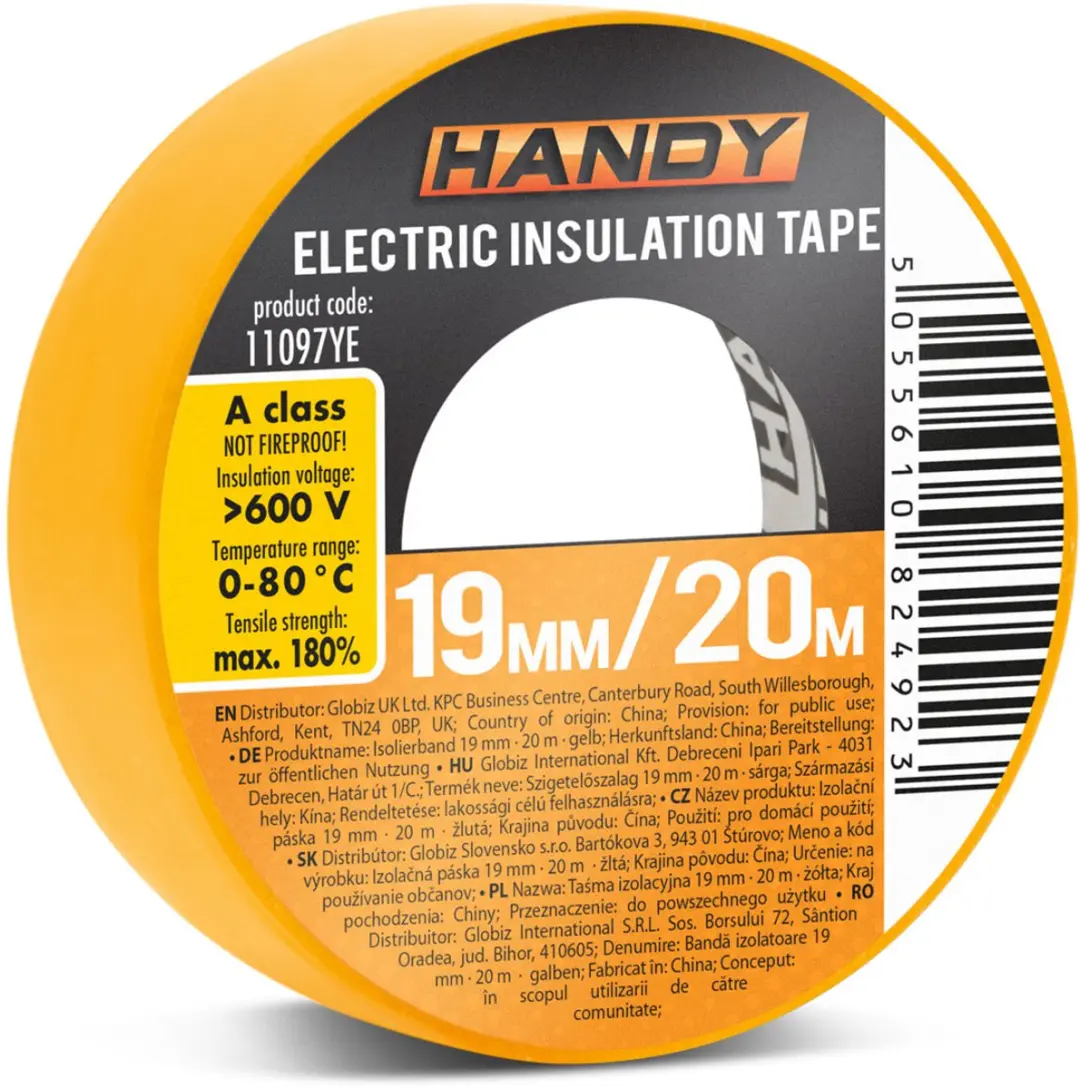 Handy Isolatietape Geel 20m x 19mm - 10 Rollen