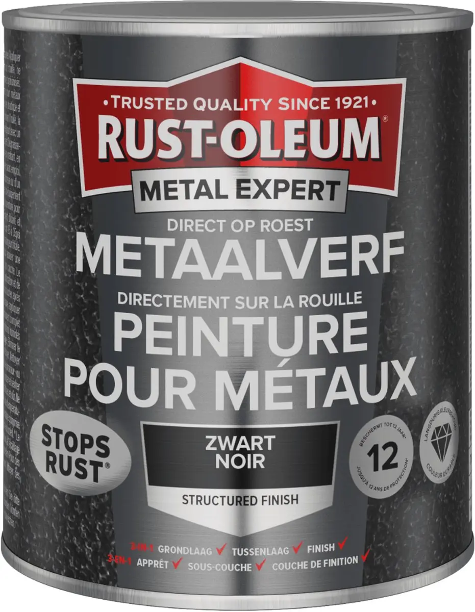 Rust-Oleum Metal Expert Direct Structuurverf Zwart 750ml