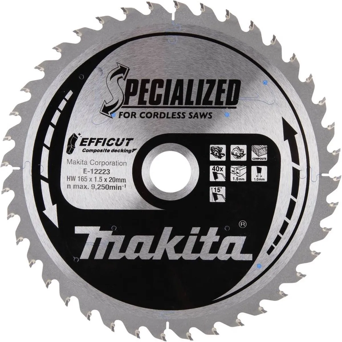Makita E-12223 Cirkelzaagblad WPC 165mm 40T - 20mm Asgat