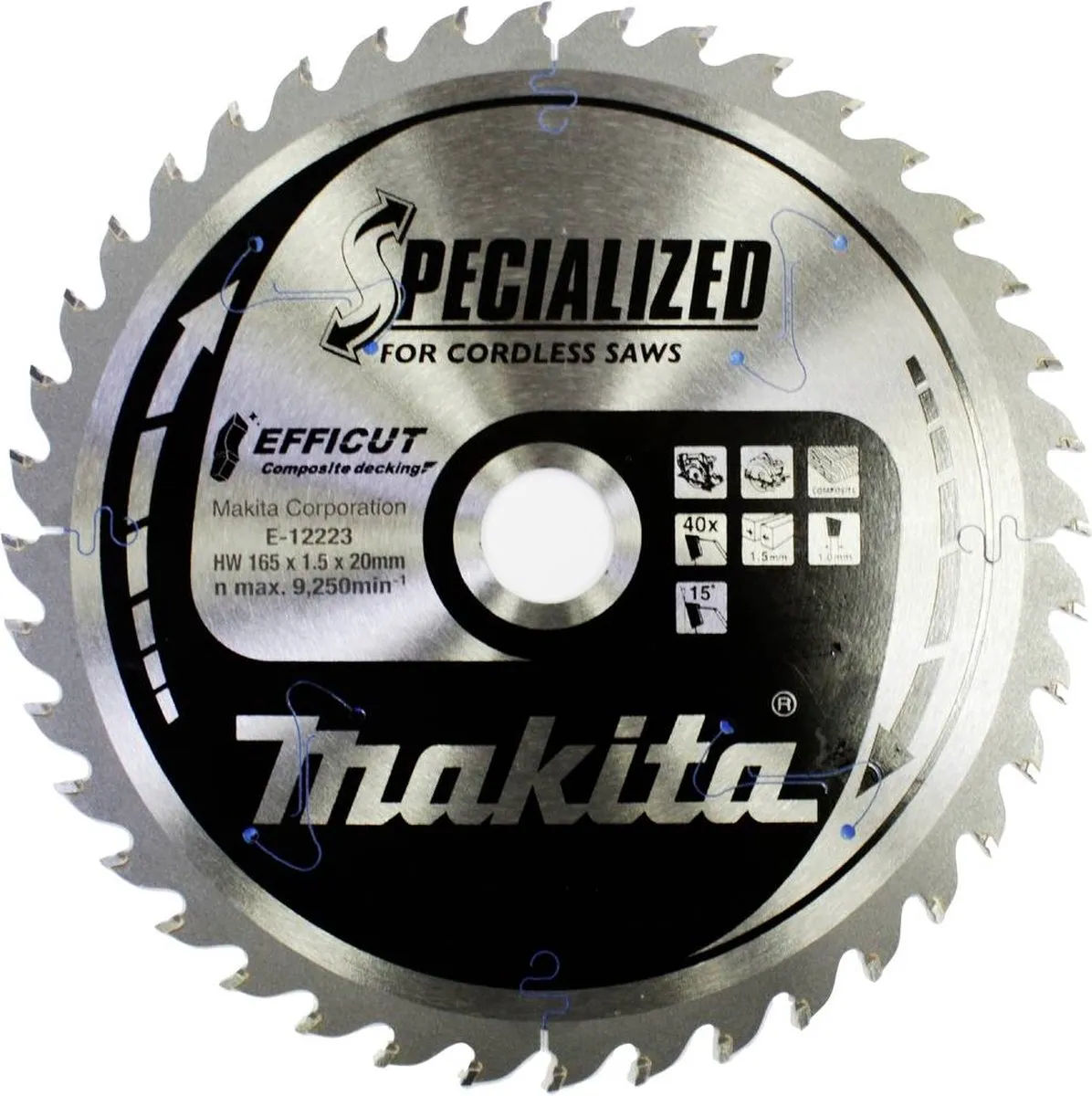 Makita E-12223 Cirkelzaagblad WPC 165mm 40T - 20mm Asgat - afbeelding 6 van 6