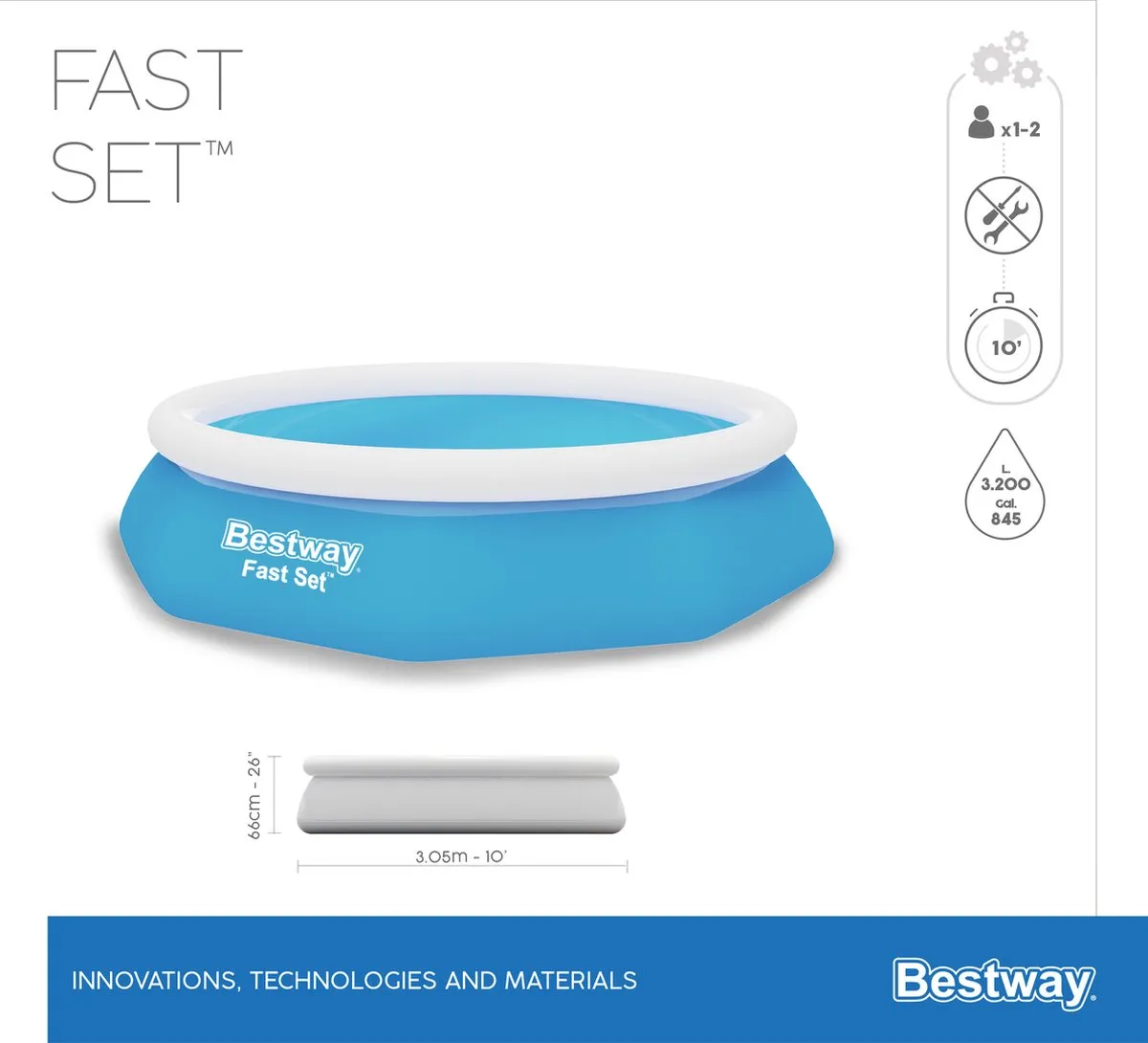 Bestway Fast Set Opblaasbaar Zwembad 305x66cm - 3200L - Blauw - afbeelding 2 van 6