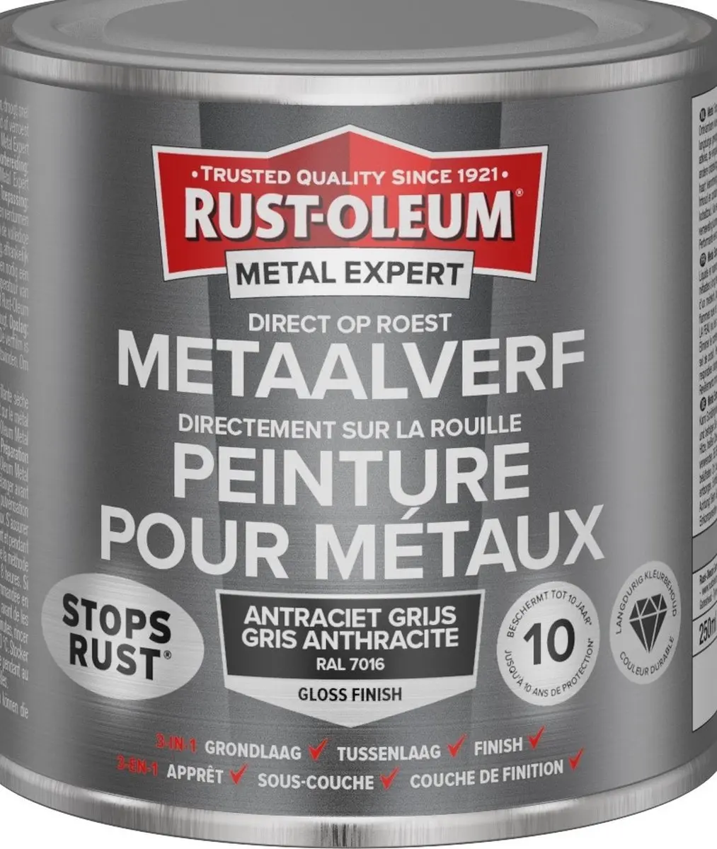 Rust-Oleum Metal Expert Direct Op Roest Metaalverf 750ml - RAL 7016 Grijs
