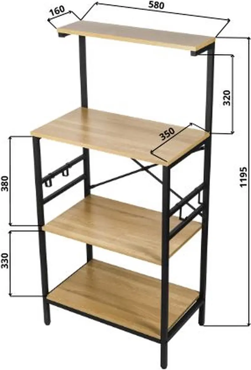 Erro Keukenrek Magnetronkast 58x35x122cm - Zwart/Bruin