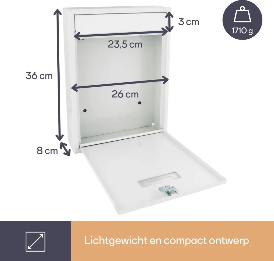 Perel Ibiza Wandbrievenbus 36x26cm - Wit - Met slot