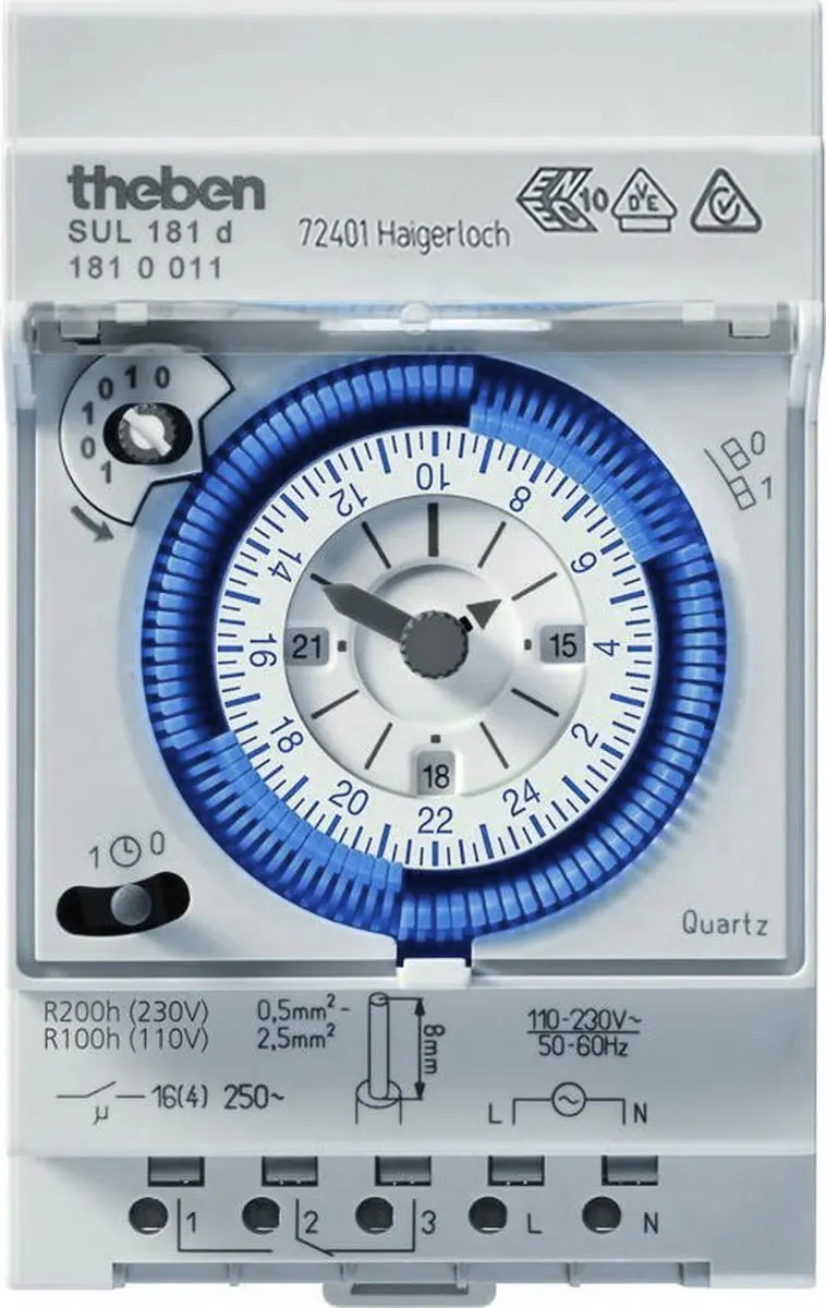 Theben 1810011 SUL 181d Schakelklok - 200u Gangreserve - Grijs