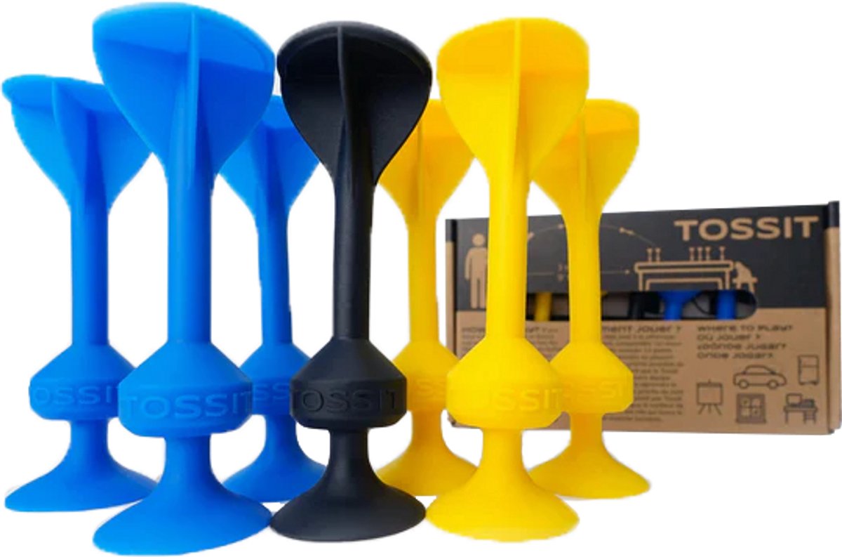 999 Games - Tossit - Starter Pack - Blauw-Geel - Darts - Petanque - Geavanceerde siliconen dart - HET LEVEN IS LEUK, JUST TOSS IT! - Voor binnen en buiten