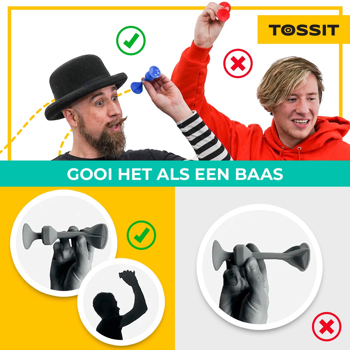 999 Games - Tossit - Starter Pack - Blauw-Geel - Darts - Petanque - Geavanceerde siliconen dart - HET LEVEN IS LEUK, JUST TOSS IT! - Voor binnen en buiten