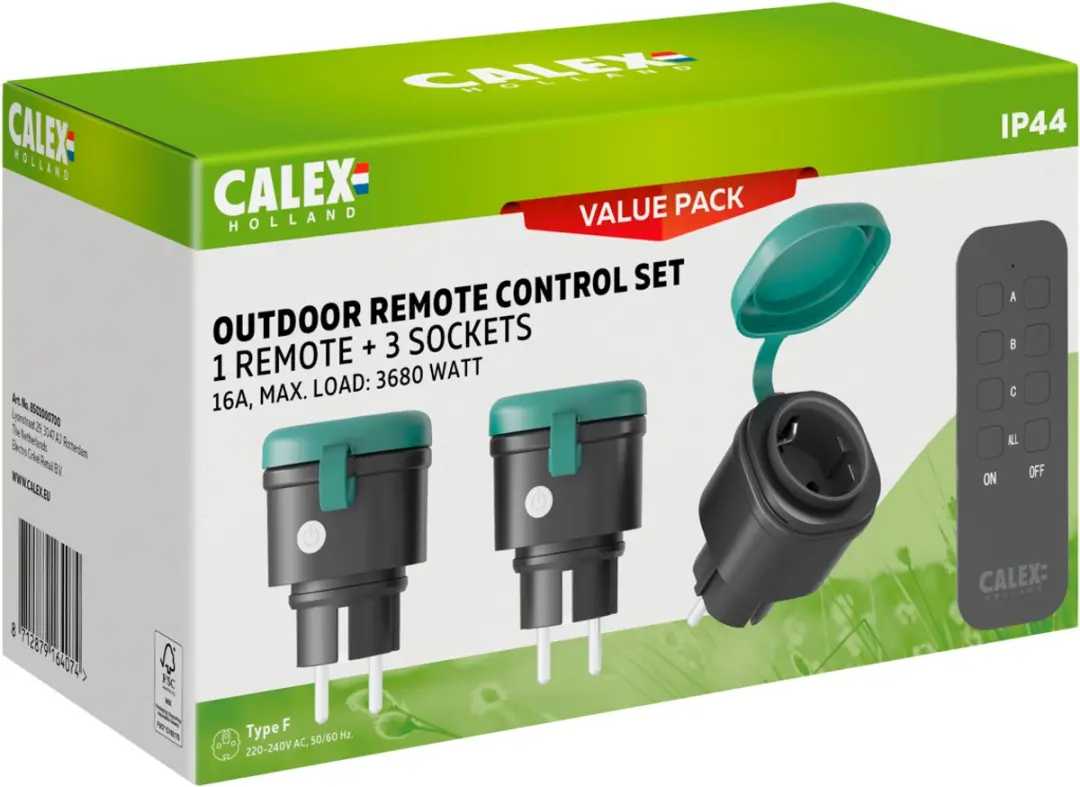 Calex Draadloze Schakelset 3680W - 3x Schakelaar + Afstandsbediening Zwart
