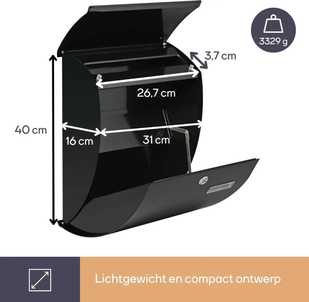 Perel Brievenbus Nice Wandmontage - 40x31x16cm - Zwart