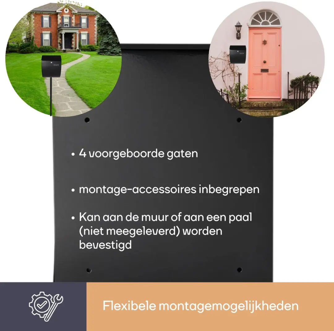 Perel Brievenbus Nice Wandmontage - 40x31x16cm - Zwart