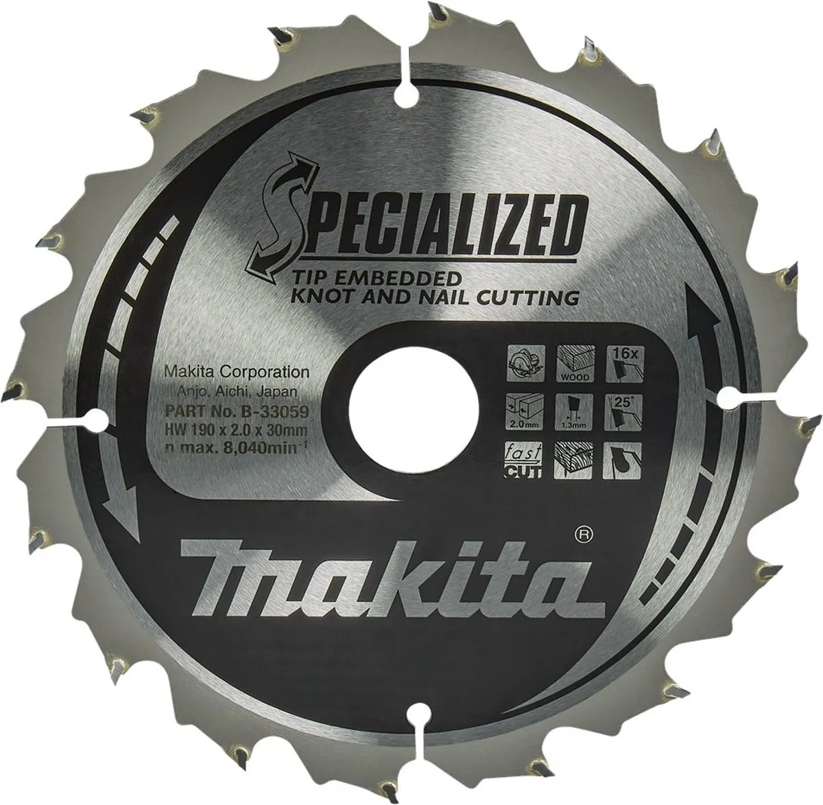 Makita B-33059 Cirkelzaagblad Hout - Ø190mm 16T