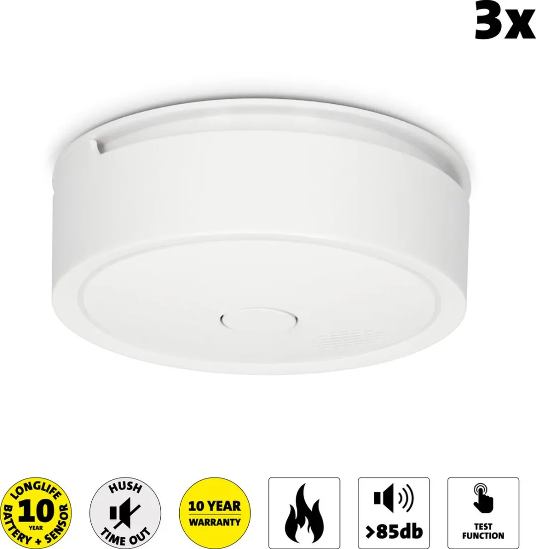 Alecto SA61 3x Draadloze Rookmelders - 10 Jaar Batterij - Wit