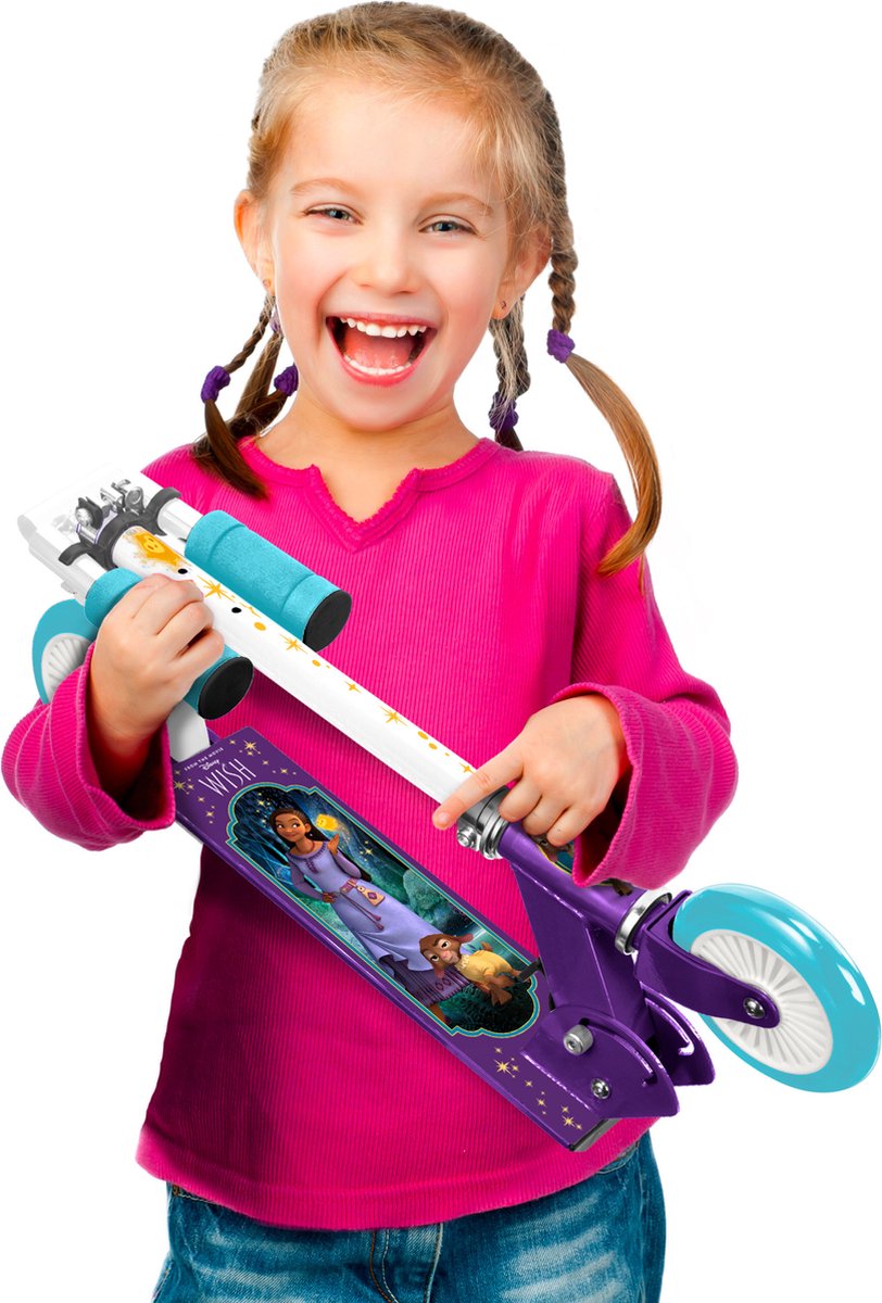 Disney Wish 2-wiel Kinderstep Opvouwbaar Voetrem Paars/blauw