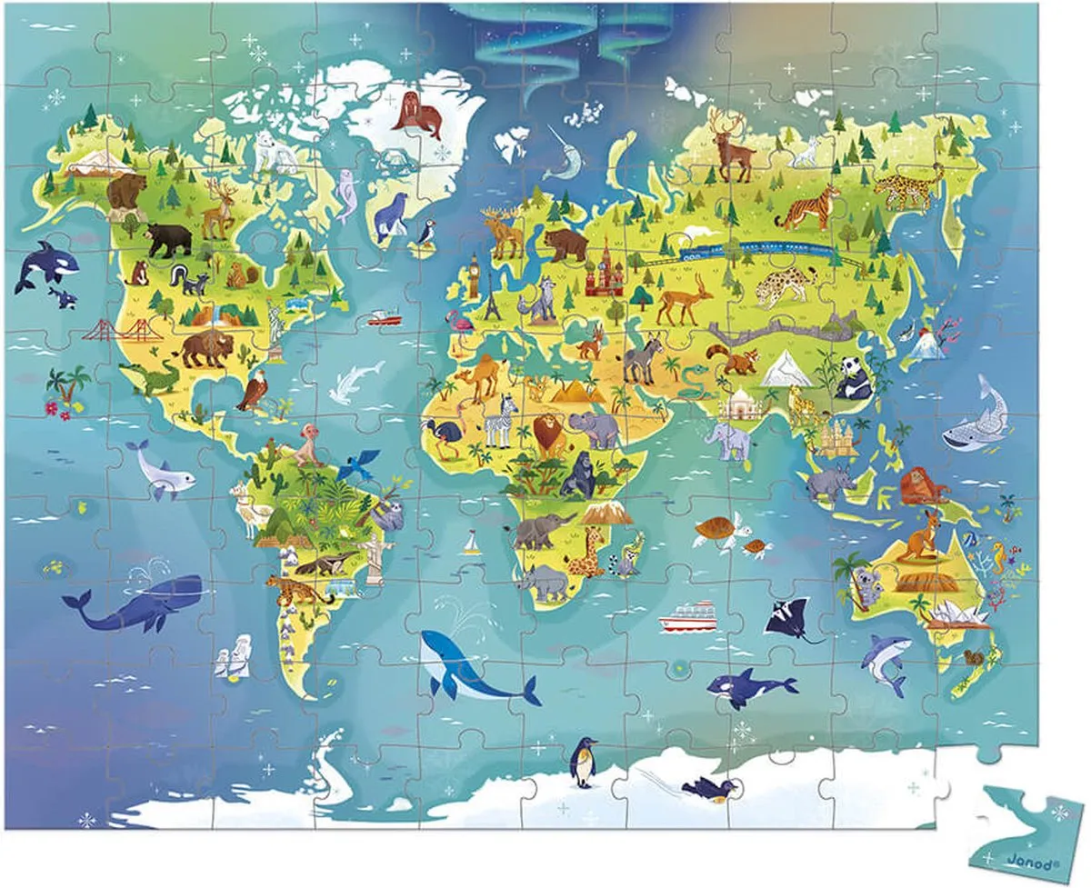 Janod Puzzel De Wereld 100 Stuks - In Koffer - Vanaf 6 Jaar