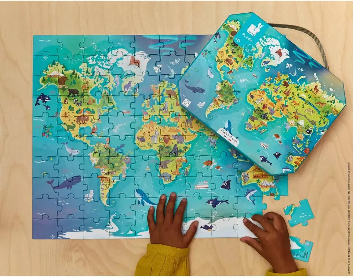 Janod Puzzel De Wereld 100 Stuks - In Koffer - Vanaf 6 Jaar