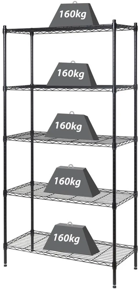 TOOLCRAFT TO-10565271 Stellingkast - 160 kg - 900x1815x400mm Zwart