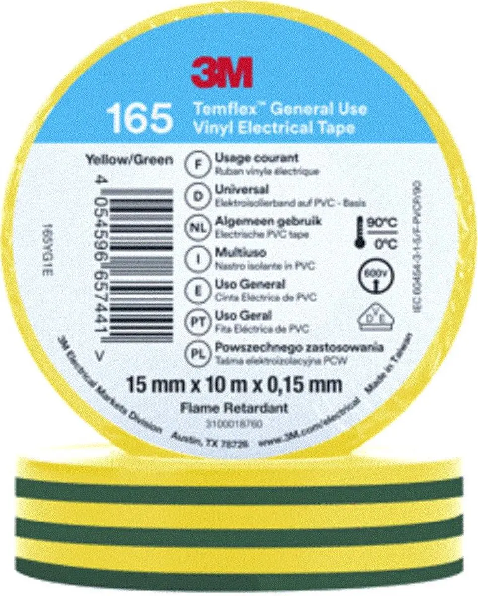 3M Temflex 165 Zelfklevende Tape Geel/Groen