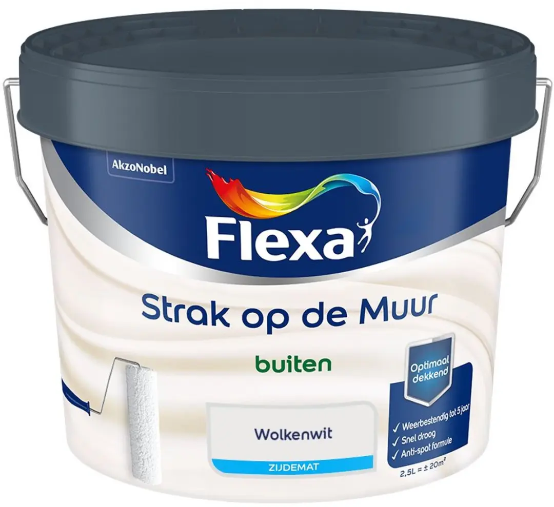 Flexa Strak Op De Muur Buiten Zijdemat Wolkenwit Mengverf 2,5L