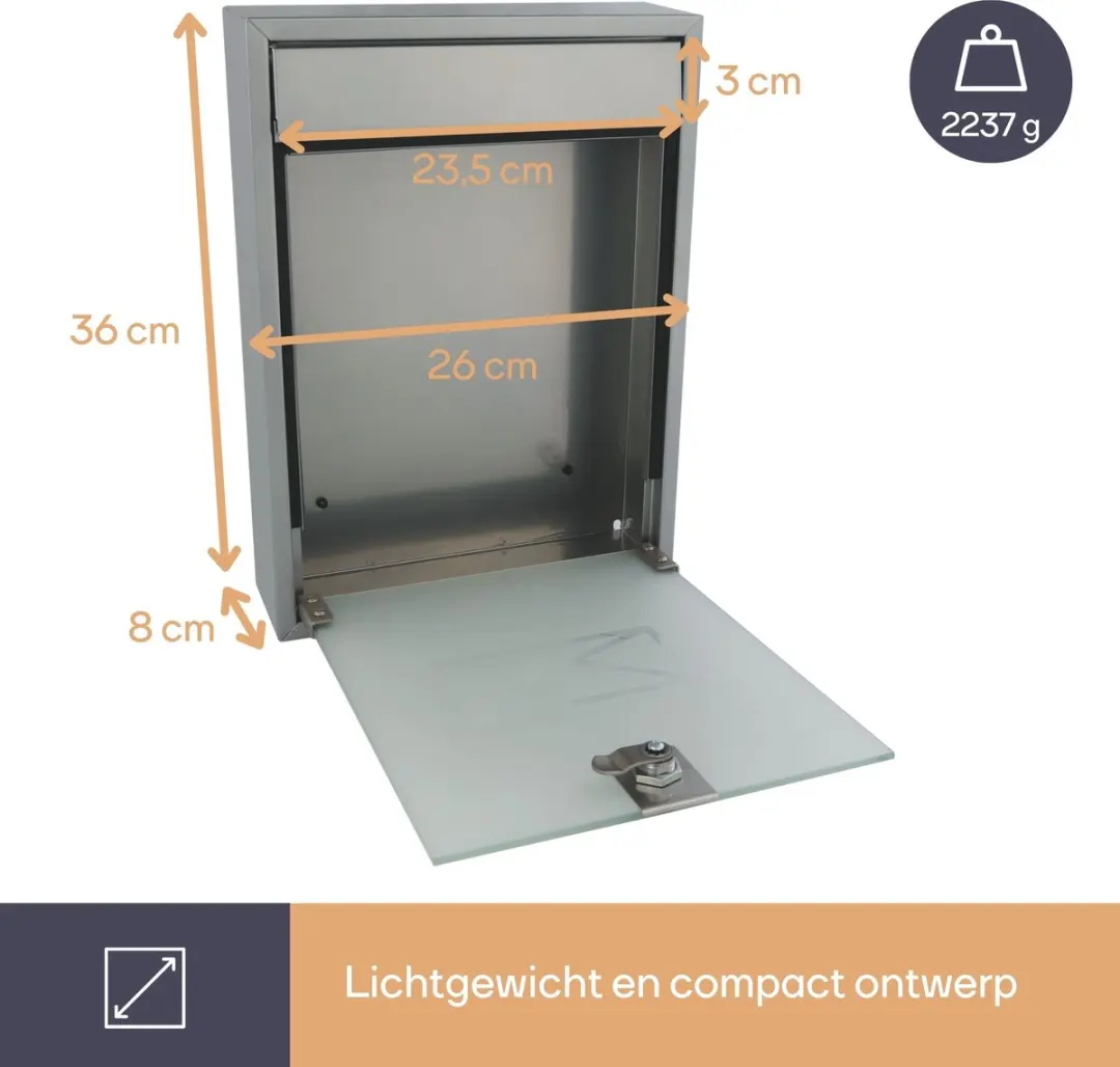 Perel Brievenbus Milan Wandmontage 36x26cm - Zilvergrijs - Met slot