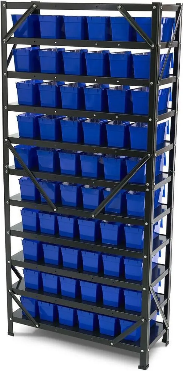 HBM Machines 10142 Bakkenkast - 8 Legplanken - 60 Opbergbakken Zwart/Blauw - afbeelding 6 van 6