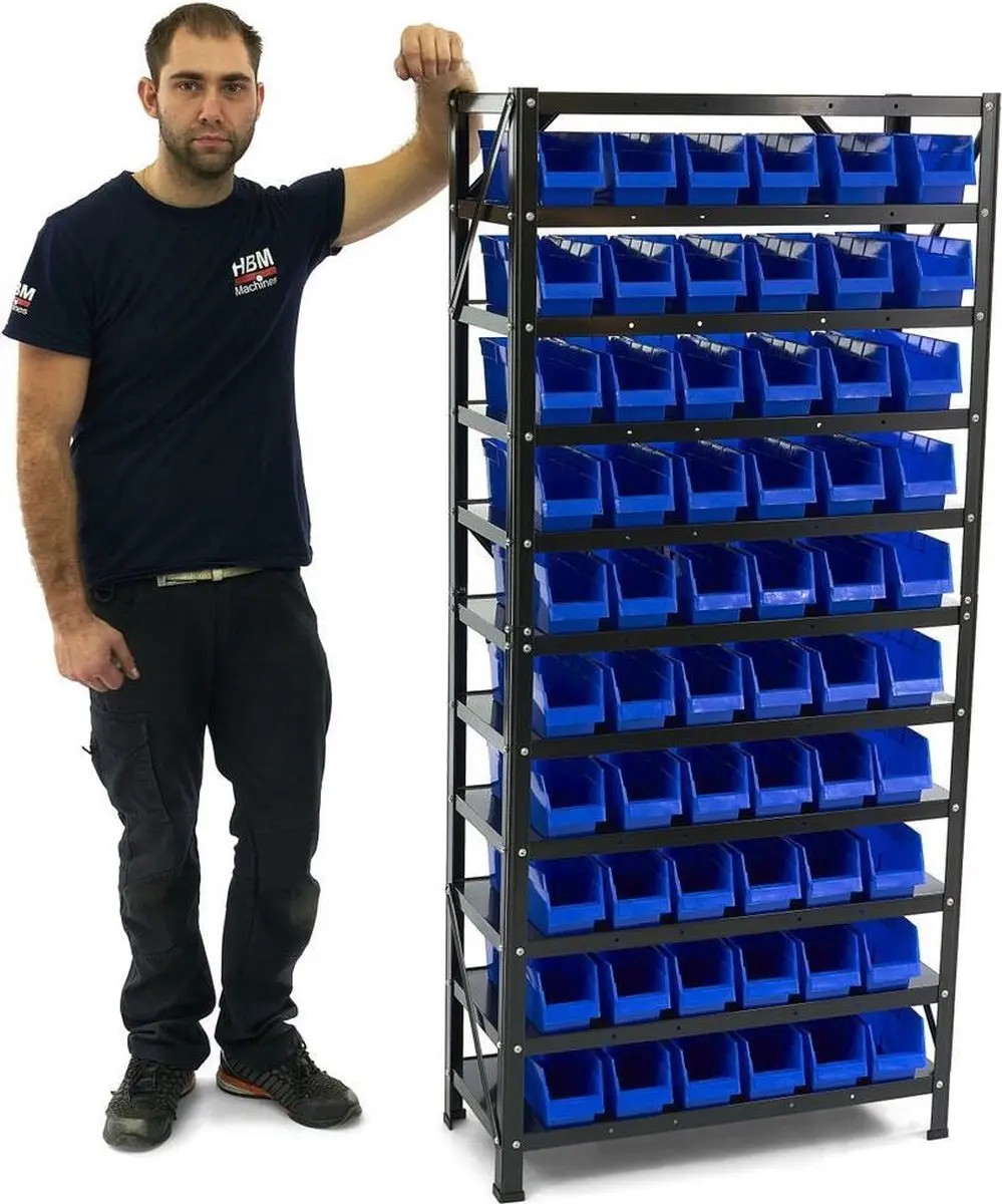 HBM Machines 10142 Bakkenkast - 8 Legplanken - 60 Opbergbakken Zwart/Blauw - afbeelding 4 van 6