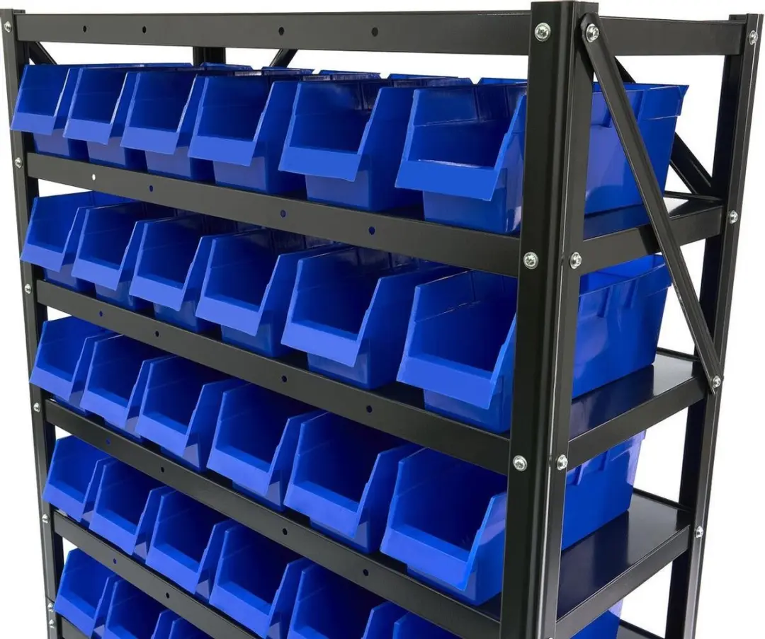 HBM Machines 10142 Bakkenkast - 8 Legplanken - 60 Opbergbakken Zwart/Blauw - afbeelding 2 van 6